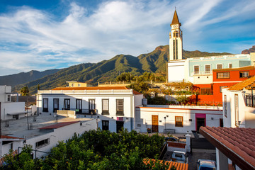 City view with Bonaza church in the centre of El Paso village on the western part of La Palma island