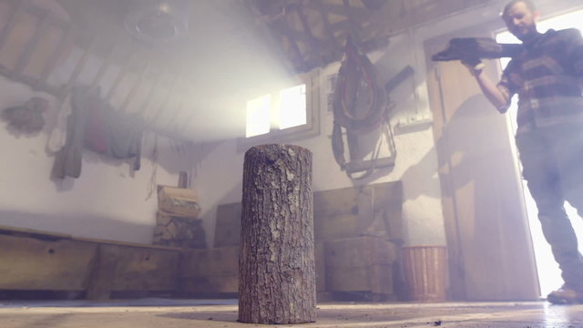 Putting axe on her place 