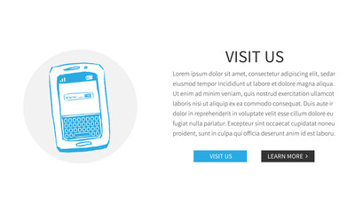 Vector web page Visit Us template with hand-drawn mobile phone(smartphone). Design concept illustration with white background.