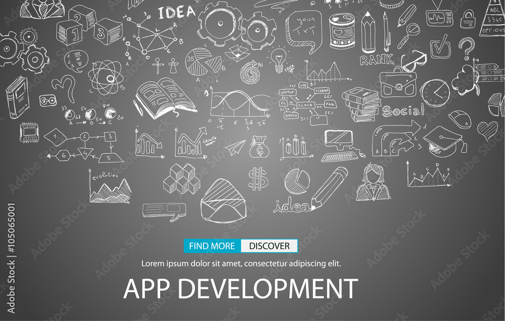 Poster app development concept background with doodle design style