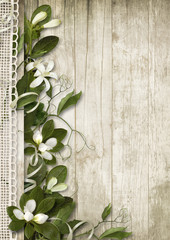 Vintage background with spring flowers on wood