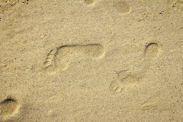 barefoot footprints at the sandy beach