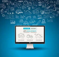 App Development Concept Background with Doodle design style