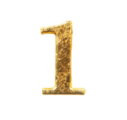 Alphabet and numbers in gold leaf