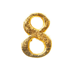 Alphabet and numbers in gold leaf