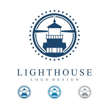 Lighthouse Circle Stars Design Logo