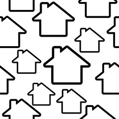 Abstract houses, seamless black and white vector.