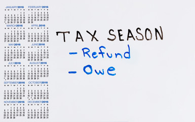 White board with calendar marked for tax situations