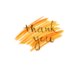 Thank you card, ink hand lettering. Abstract marker shape.