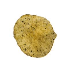Piece of potato chip with seaweed isolated on white background