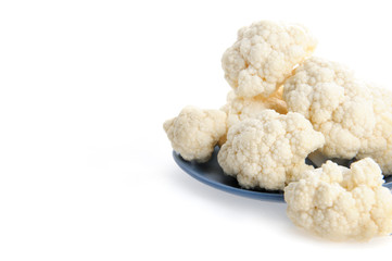 Fresh cauliflower cabbage vegetable on white background. Raw Cauliflower background