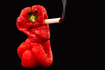 Humanlike Red Pepper Smoking a Cigarette