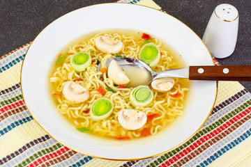 Tasty Mushroom Soup with Chinese Noodles