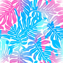 Fototapeta na wymiar Tropical palms seamless pattern in colours