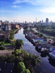 Top view of a riverside area in Bangkok
