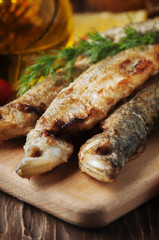 Russian fish smelt on the wooden table
