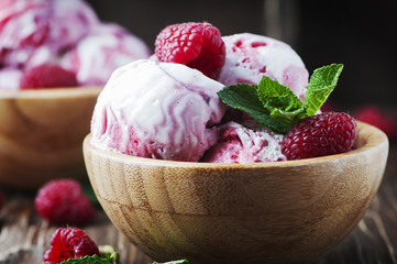 Sweet raspberry ice-cream witn mint
