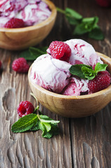 Delicious ice-cream witn mint and raspberry