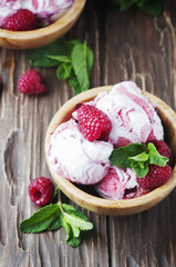 Delicious ice-cream witn raspberry and mint