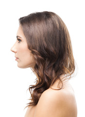 Portrait of beautiful woman, on white