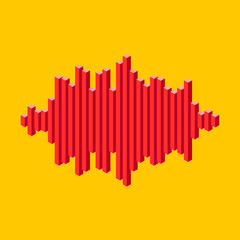 Flat isometric music wave icon made of peak lines