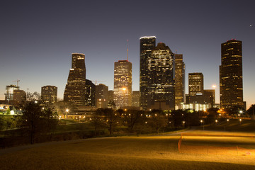 Fototapeta na wymiar Houston Texas Skyline with modern skyscrapers and blue sky view