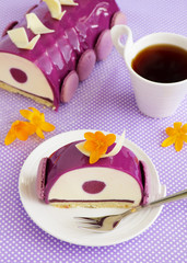 Bush blueberry cake with cream and creamy mousse.