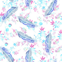 Fototapeta na wymiar pattern feathers / Watercolor painting. Can be used for postcards, prints and design 
