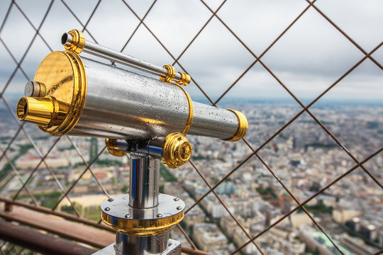Observation Telescope of the Eiffel tower. Paris, France