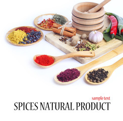 Spice in Wooden Spoon isolated white background
