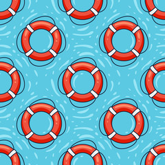 Lifebuoy on water seamless pattern