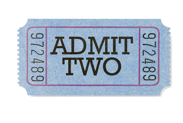 Obraz premium Admit two movie ticket stub blue one single for couple admission cinema theater photo