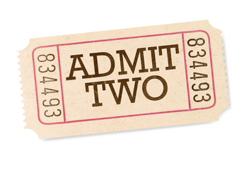 Admit two movie ticket stub one single for couple cinema concert admission photo isolated on white background