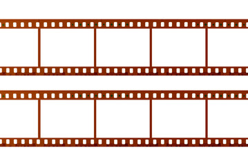 Two strips of 35mm film blank white frame negative movie camera filmstrip photo isolated on white...