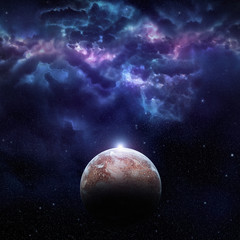 Cosmos scene with planet, nebula and stars in space