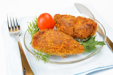Chopped chicken cutlets.