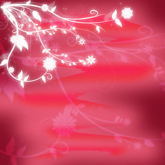 Fototapeta na wymiar original red textured background with glowing white flowers in the corner