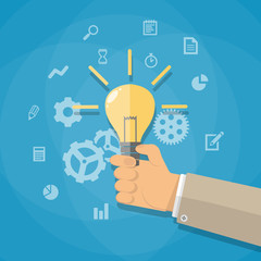cartoon businessman hand holding light bulb