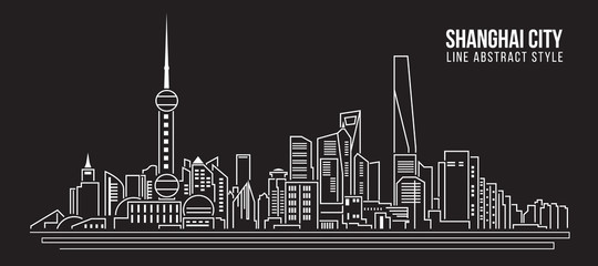 Cityscape Building Line art Vector Illustration design - Shanghai city