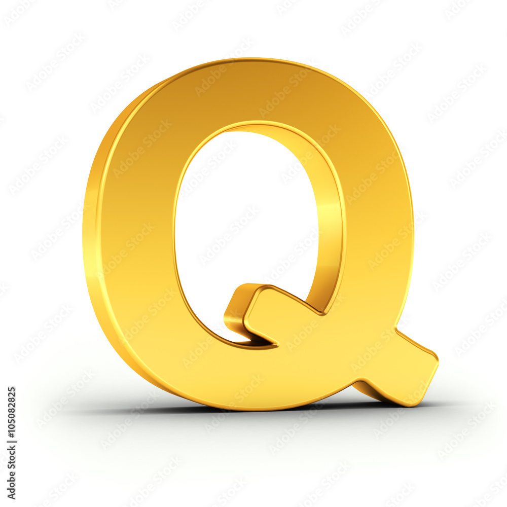 Poster the letter q as a polished golden object with clipping path