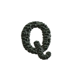 Fototapeta premium Closeup pile of black stone in Q english alphabet isolated on white background