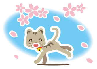 桜吹雪と猫