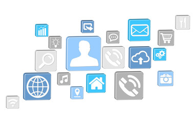 Web blue square icons set