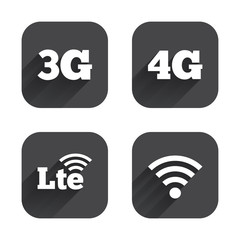 Mobile telecommunications icons. 3G, 4G and LTE.