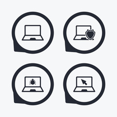 Notebook laptop pc icons. Virus or software bug.