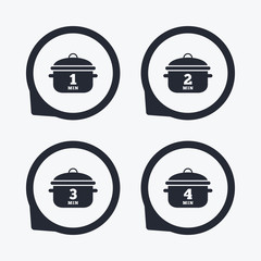 Cooking pan icons. Boil one, four minutes.