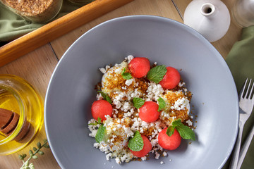 watermelon salad with parmesan and vanilla ice cream