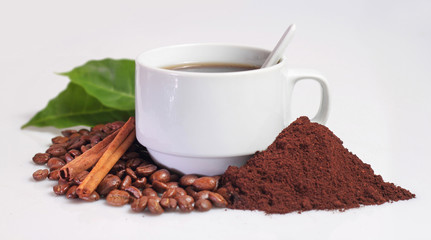 Hot Coffee and coffee beans