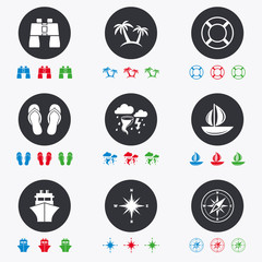 Cruise trip, ship and yacht icons. Travel signs.