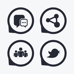 Social media icons. Chat speech bubble and Bird